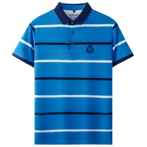 Fashion striped short sleeve men polo shirt summer trend brand letter embroidery design business casual breathable Paul T-shirt
