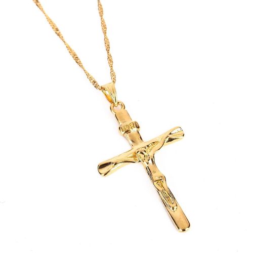 18K Gold Plated Jesus Cross Pendant Necklace For Women Men Charm Trend Birthday Gifts Fashion Party
