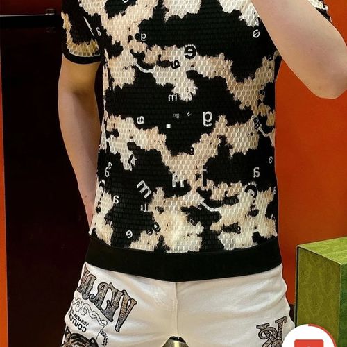 Men's Short-Sleeve Ice Silk Top with Irregular Pattern