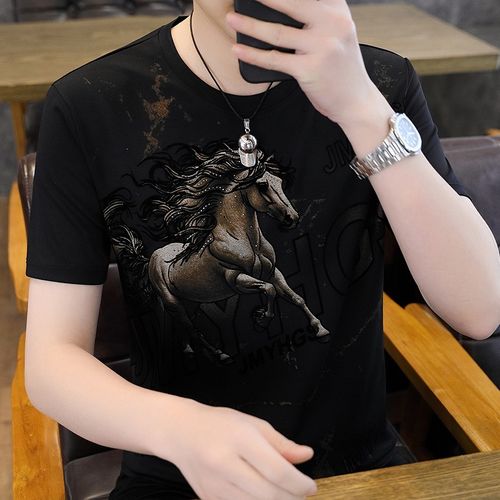 Men's Summer Short-Sleeve T-Shirt with Trendy Galloping Horse Print