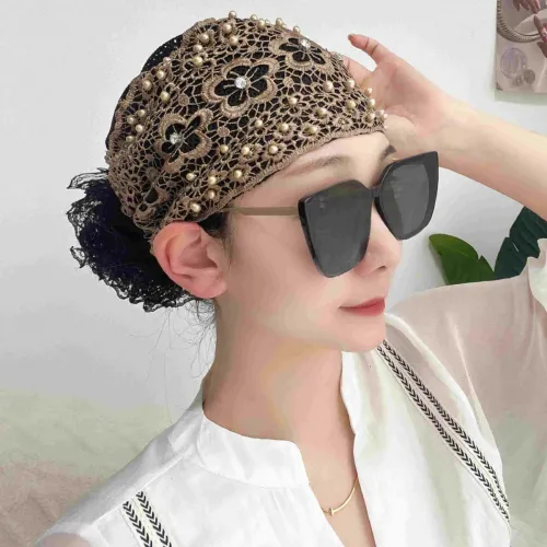 Women's Floral Pearl Lace Headwrap
