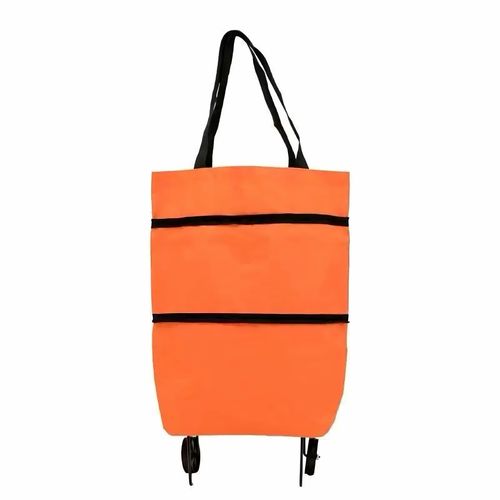 Lightweight, foldable shopping trolley with wheels (can also be carried over the shoulder)