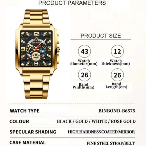 Binbang Men's Retro Square Multifunctional Watch – Cross-Border Bestseller (Date Display, Waterproof, Luminous)