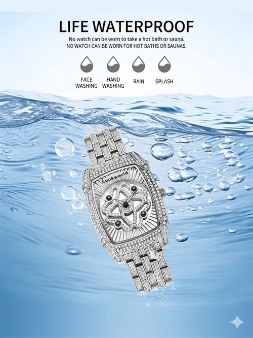 Luxury Full Rhinestone Rotating Tourbillon Style Quartz Watch Gold Plated Fashion Wristwatch