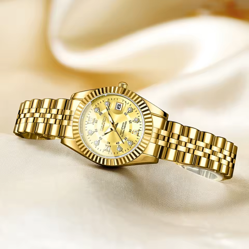 Luxury Men Watch TwoTone Stainless Steel 40mm Gold Circle Water Diamond Clock Fashion Business Men Gift Wristwatch