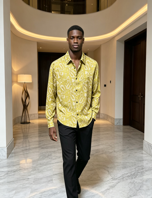 Golden Satin Long Sleeve Shirt