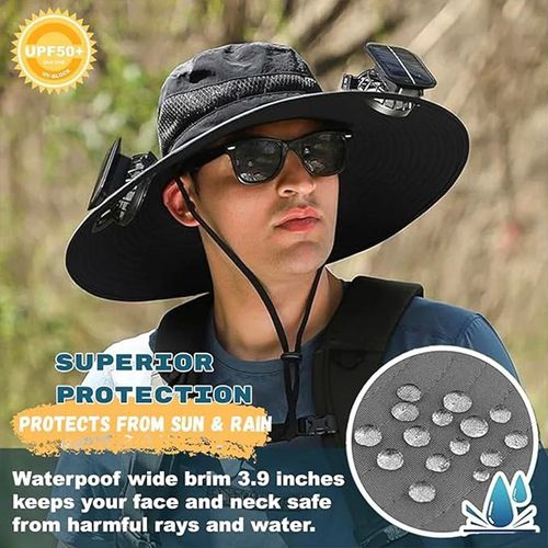 Solar-Powered Double Fan Sun Hat – Wide Brim Outdoor UV Protection Fishing Cap