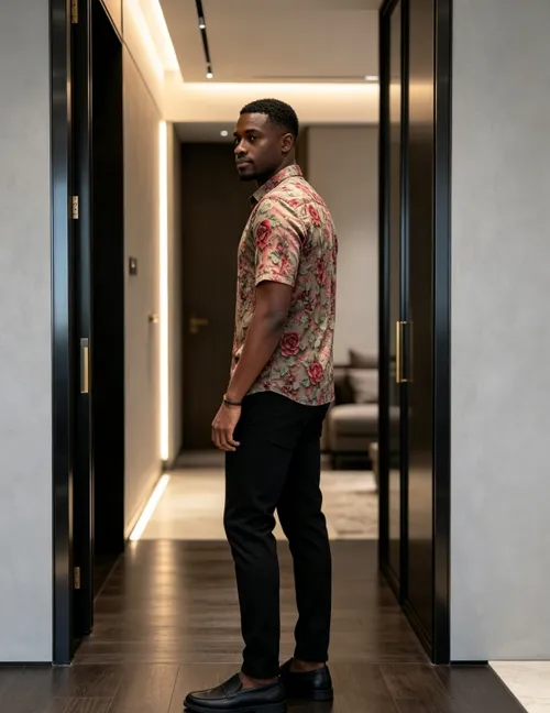 Sophisticated Vintage Rose Floral Short Sleeve Shirt