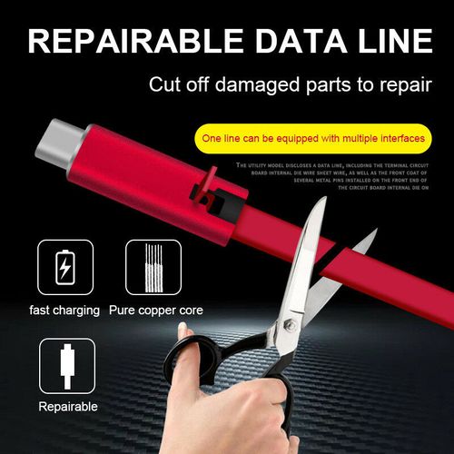 New Reusable Renewable 3A Micro Type C 8-pin Flat TPE Repairable Connectable Fast Charging USB Data Cable