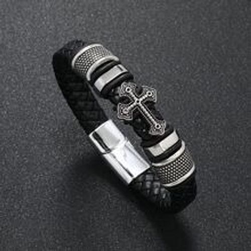 Men's Leather Bracelets And Peace Cross Magnetic Clasp Jewelry Bracelets Man Souvenir Gifts