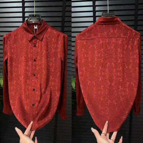 Burgundy slim-fit non-iron long-sleeve shirt