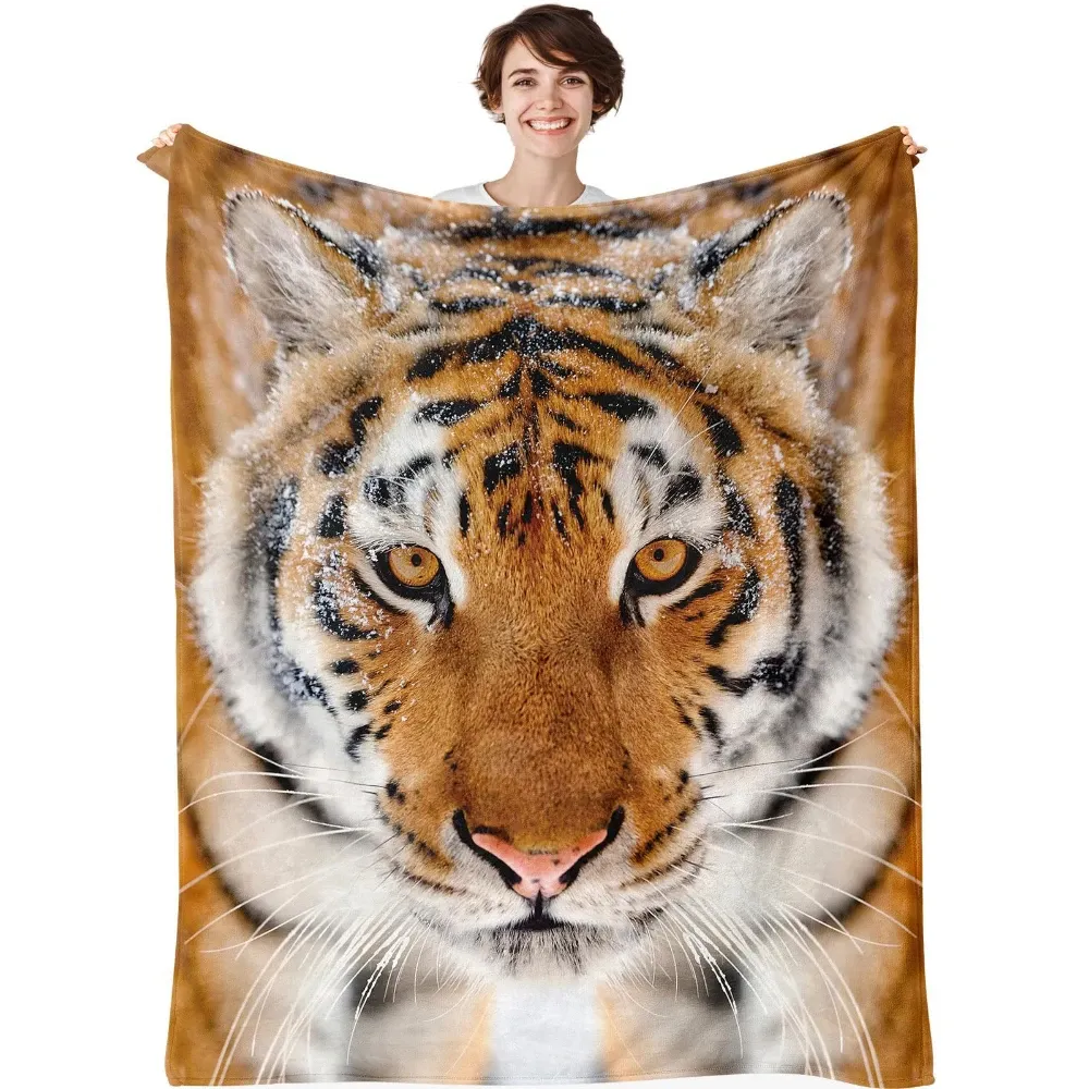 Realistic Tiger Head Print Throw Blanket for Sofa Bedroom Daily Rest Great For Birthday Anniversary Holiday Gathering Gift