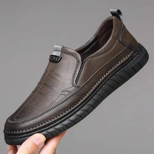 Mens Leather Loafers Non Slip Walking Flats Breathable Outdoor Slip on Casual Shoes for Male Work Office Driving