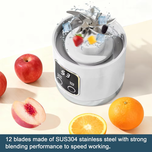 450ml Portable Juicer Blender Cup 12 Stainless Steel Blades 3 Speed Modes USB Charging Digital Screen Travel Smoothie Maker Rechargeable Mini Fruit Juice Mixer Easy To Clean For Sports Office Camping