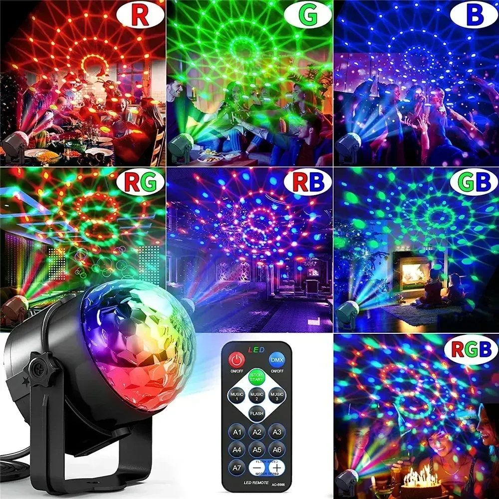 LED Stage Disco Light Rotating DJ Ball Strobe Colorful Magic Dance Car Ambient RGB Party Club Car Laser Show Lamp