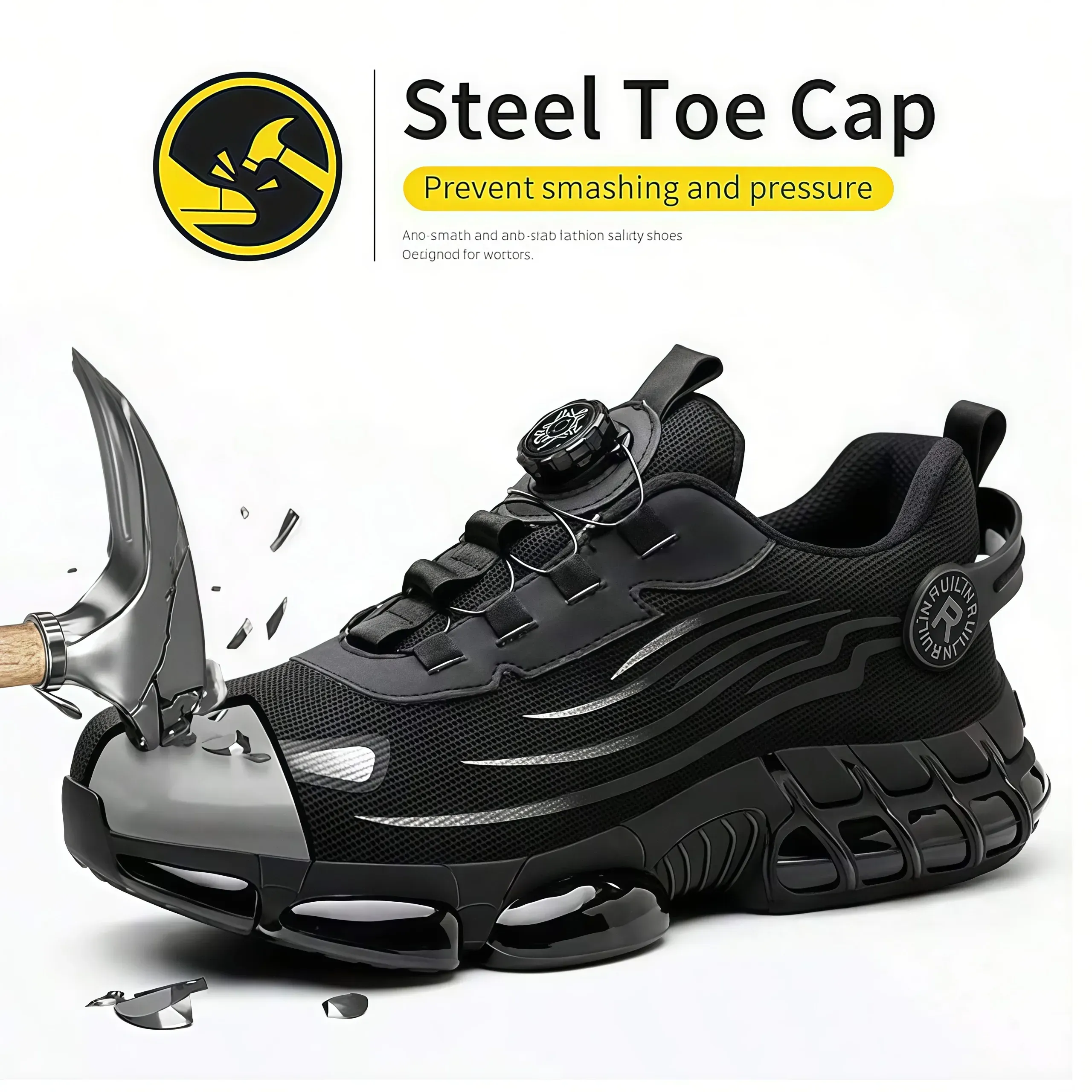 Indestructible Steel Toe Work Shoes for Men Women Rotating Button Safety Shoes Lightweight Construction Work Safety Shoes