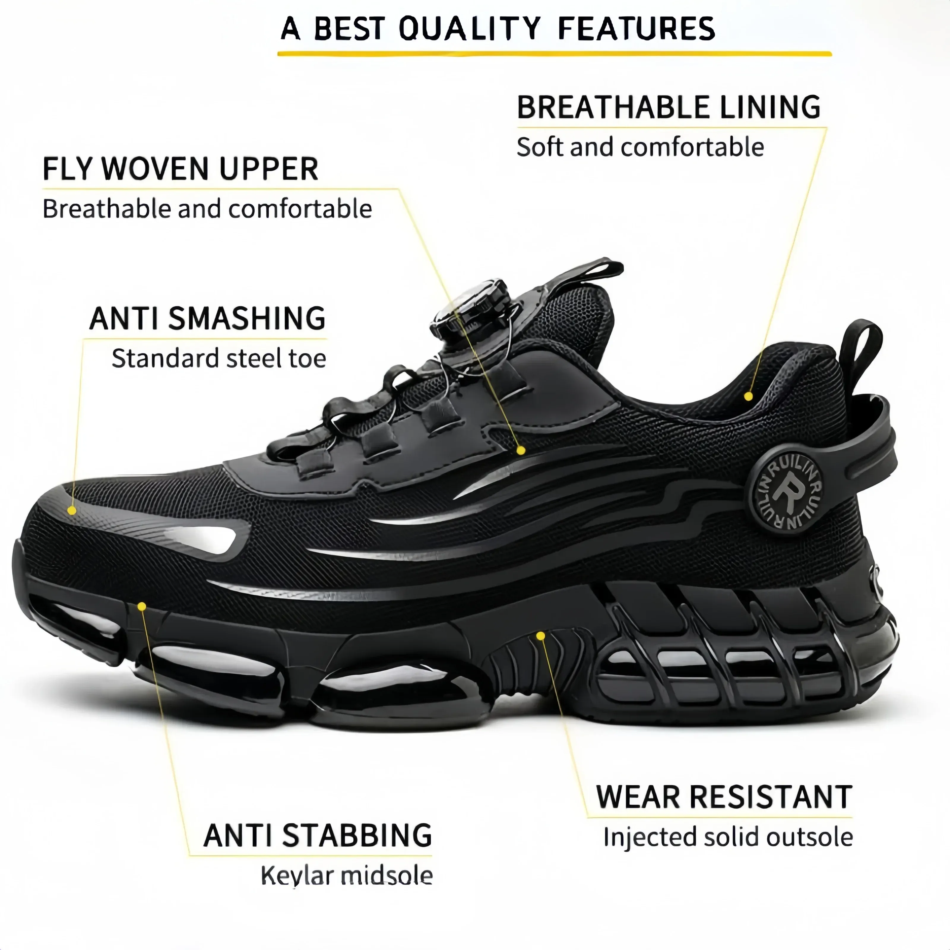 Indestructible Steel Toe Work Shoes for Men Women Rotating Button Safety Shoes Lightweight Construction Work Safety Shoes