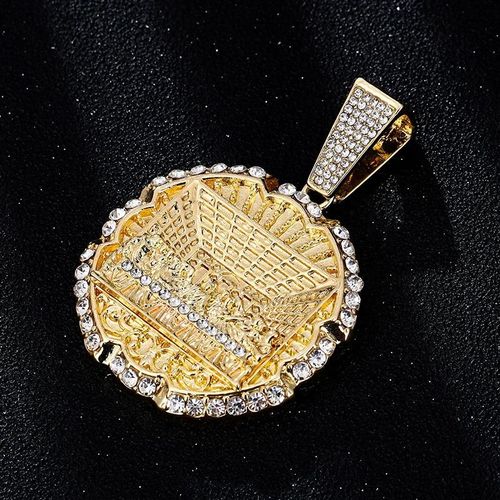 New Hip-hop Men's Necklace, Large Round Dinner Pendant, Alloy Full Diamond Cuban Chain