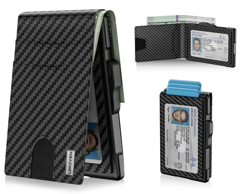 Minimalist Pop-Up Wallet for Men – RFID Blocking Aluminum Card Holder with Cash Slot, ID Window & Leather Front Pocket