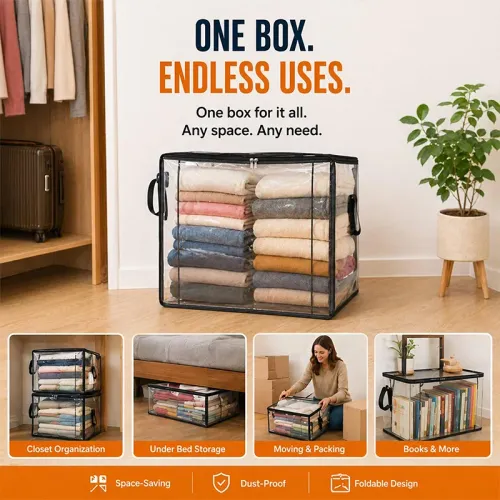 4Pcs Quilt Organizer Bag Foldable Transparent Large Capacity Woven Closet Sort Waterproof Double Zipper Portable Storage for Clothes