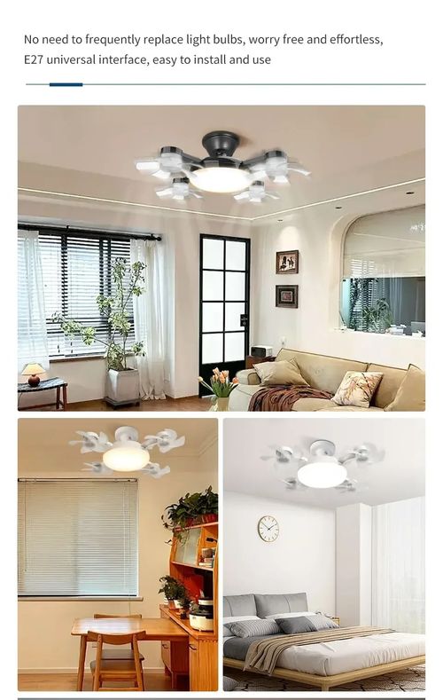 E27 Fan Light 2-in-1 60W Drone Design Ceiling Fan Light with Remote Control AC85-265V Fan Lighting Bulb for Home Restaurant