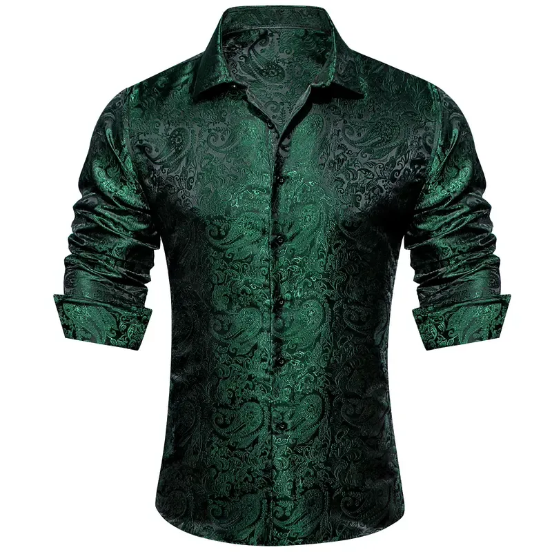 Men's Paisley Dress Shirt Long Sleeve Wrinkle Free Button Down Cowboy Shirts Casual Formal Regular Fit Black Menswear Business Work Basic Men Tops