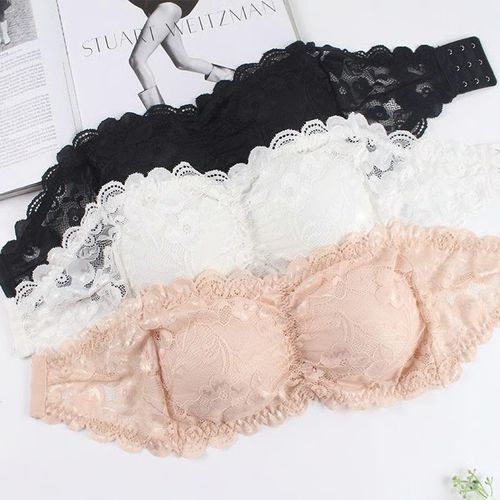 3 pieces of sweet mesh transparent lace Strapless Lace Tube Bra in plus size