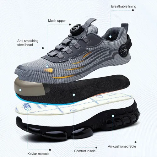 Rotating Button Safety Shoes Men Steel Toe Sneaker Air Cushion Work Shoes Man Puncture Proof Work Safety Boots Protective Shoes