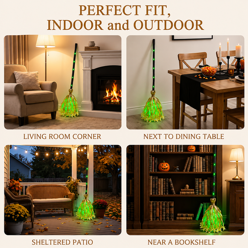 35-inch Witch's Broom Halloween Decoration—Movable, with Sound, Touch-Activated Lighting, and a Dancing Broom