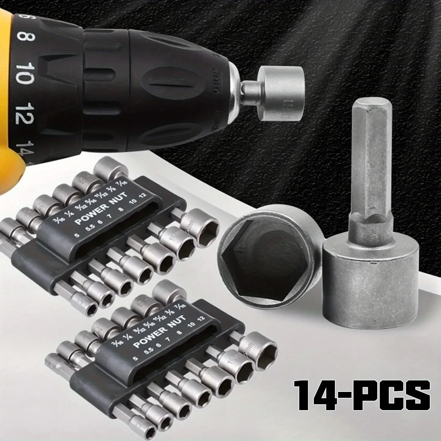 14pcs 5mm-12mm Hex Sockets Sleeve Nozzles Nut Driver Set Screwdriver Set Schroevendraaier Set Bits Sets Tools Socket Wrenches