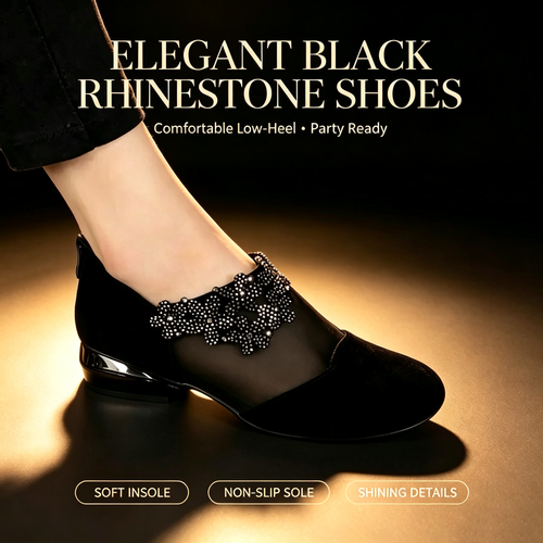 Leather mesh rhinestone women's shoes with soft sole
