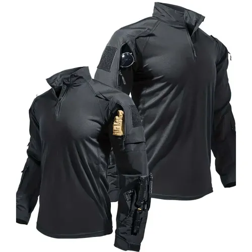 Combat Shirt Quick Dry Men's Tactical T-Shirts Sports Long-Sleeve Tops Hiking Training Hunting Shirts Multi-Pocket Workwear