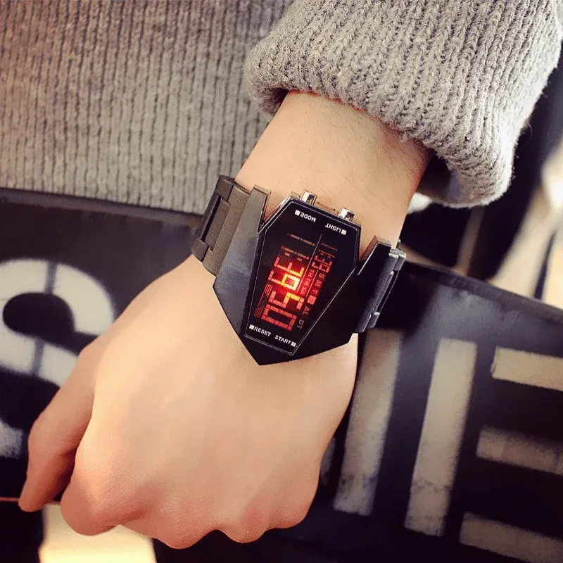 7-Color Luminous, Waterproof, Square, Multifunctional, Aircraft-Themed Wristwatch