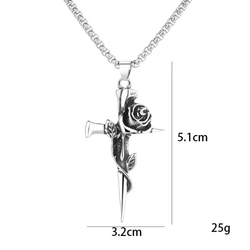 2Pcs His & Her Vintage Rose Cross Pendant Necklace - Perfect Matching Gift Set