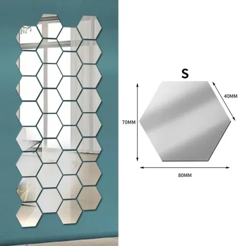 48PCS 3D Hexagon Acrylic Mirror Wall Stickers Aesthetic DIY Art Home Decor Living Room Decorative Tile Stickers