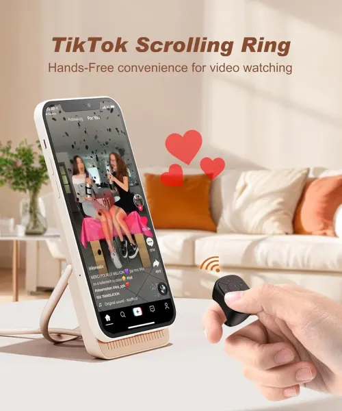 Tiktok Scrolling Ring Tiktok Remote Control Is Suitable for Iphone, iPad Bluetooth Page Turning Ring Roller, Both Camera Shutter, Short Video and Music Remote Control Function, Compatible with Ios and Android Phones
