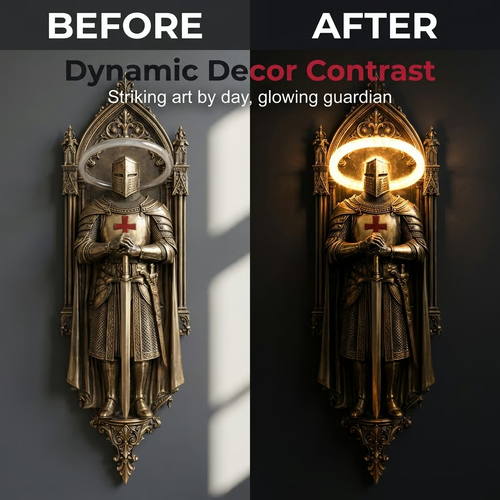 🙏 Guardian of God Wall Lamp – Medieval Knight Sconce with Warm Holy Glow | Protect Your Home in Style | Limited Offer!​ 🕯️