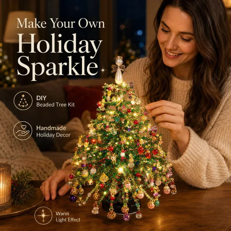 DIY Beaded Christmas Tree Kit Crystal Bead Handmade Bead Christmas Tree Craft Ornaments Christmas Decoration 2026 New Year Gift