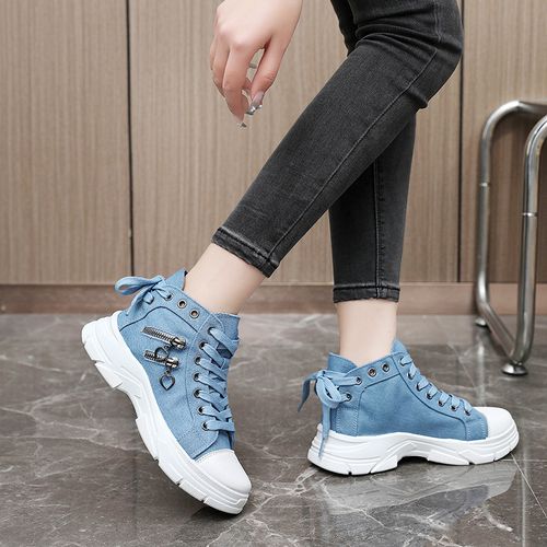 New canvas high top women's shoes, thick soled height increasing casual shoes, Martin boots