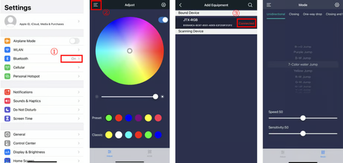 Wireless RGB light strip activated by sound.
