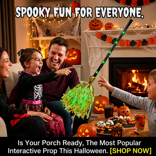 35-inch Witch's Broom Halloween Decoration—Movable, with Sound, Touch-Activated Lighting, and a Dancing Broom