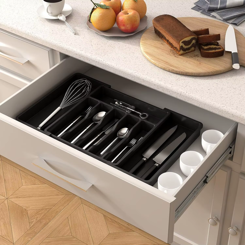 Multi Compartment Expandable Kitchen Drawer Organizer Plastic Cutlery Tray Silverware Utensil Storage Divider for Flatware
