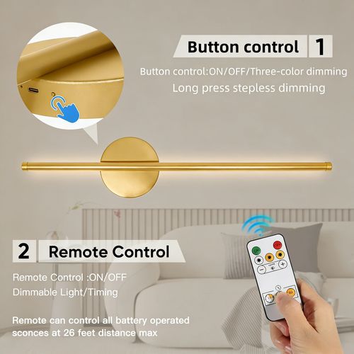 Battery Operated Wall Sconce Wireless LED Light 5v with Remote Control USB Rechargeable Wall Lights for Bedroom Living Room