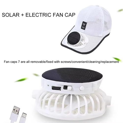 Solar charging, with fan and breathable mesh cap gray