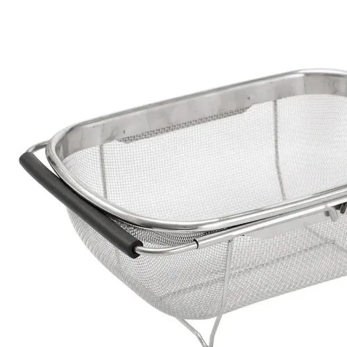 Stainless Steel Retractable Drain Basket Rubber Grip Handles Oval Colander Sink Vegetables Draining Rack Home Storage Basket