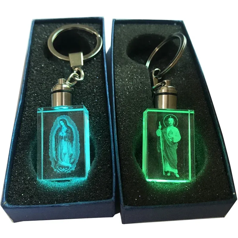 2Pcs Customized Carved Our Lady of Guadalupe San Judas Tadeo Saint Jude Religious Key Chains with Flashlight