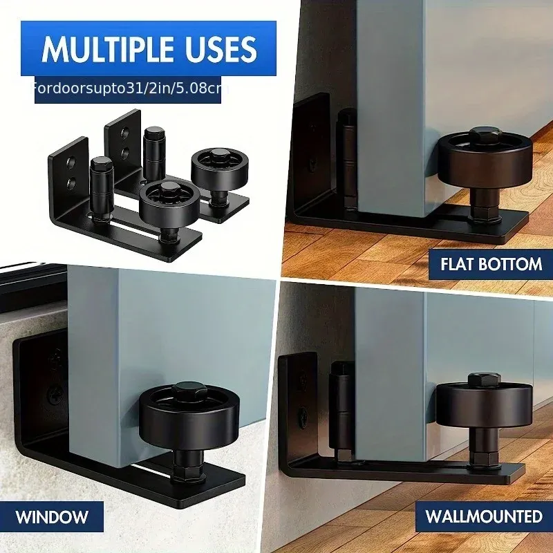 Sliding Barn Door Bottom Guide-Adjustable Floor Roller Easy Install Flush Bottom Slider System Double wheel bearings