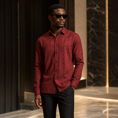 Burgundy slim-fit non-iron long-sleeve shirt