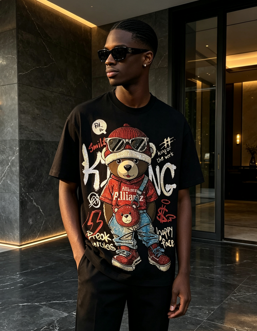 Men's Black Hot Stamping Bear Graphic T-Shirt