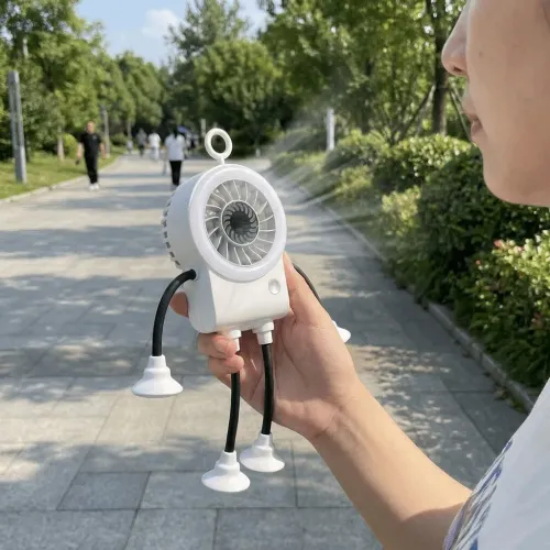 USB Rechargeable Robot Suction Cup Fan Flexible Bendable Digital Display Portable USB Fan Quiet Operation 5 Speed Adjustable